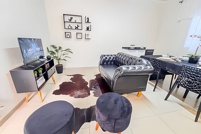 Flat completo em residencial + ar cond. e vaga