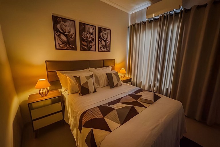 Flat completo em residencial + ar cond. e vaga